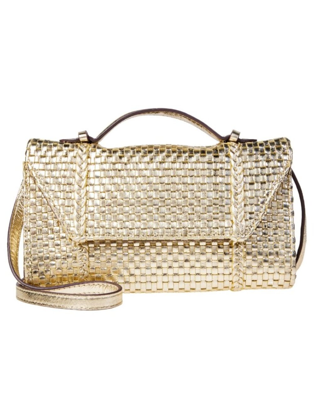 C Wonder by Christian Siriano Clutch Handbag Woven Leather Gold Metallic Party